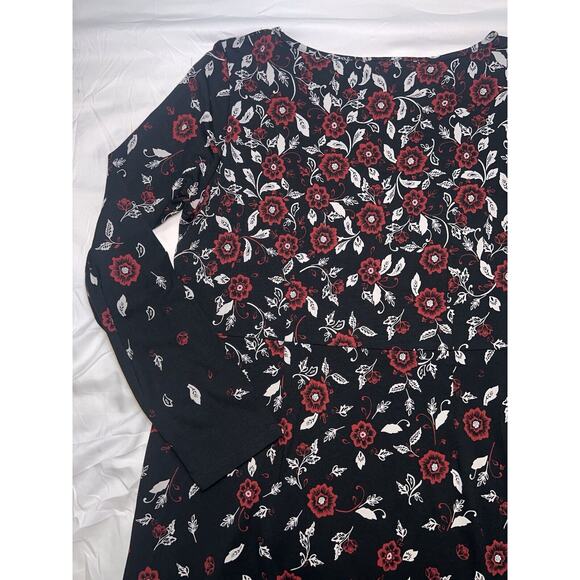 J. Jill Wearever Dress Size Small Black Red Floral Boat Neck Long-Sleeved 139041 - Picture 12 of 16